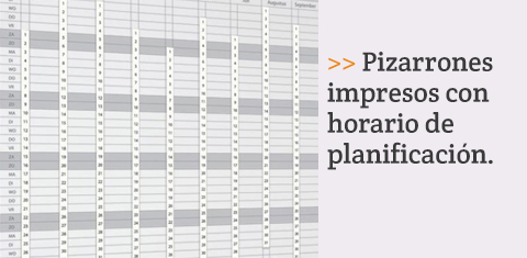 Pizarrones impresos con horario de planificación.